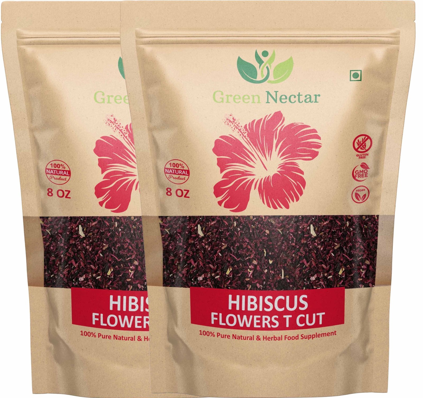 Hibiscus Flowers Tea Cut (Crushed, Dried, 8 OZ) – No Preservatives(2 pack)