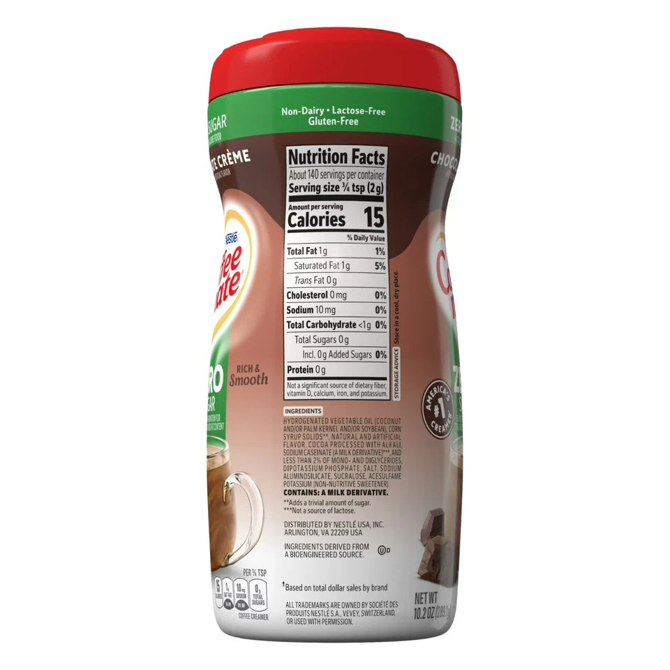 Nestle Coffee Mate, Chocolate Crème Zero-Sugar Powdered Coffee Creamer, 10.2 oz@