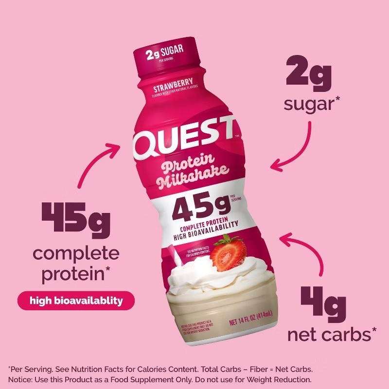 Ready to Drink High Protein Milkshake Strawberry Non-Caffeinated – 4ct/56 fl oz