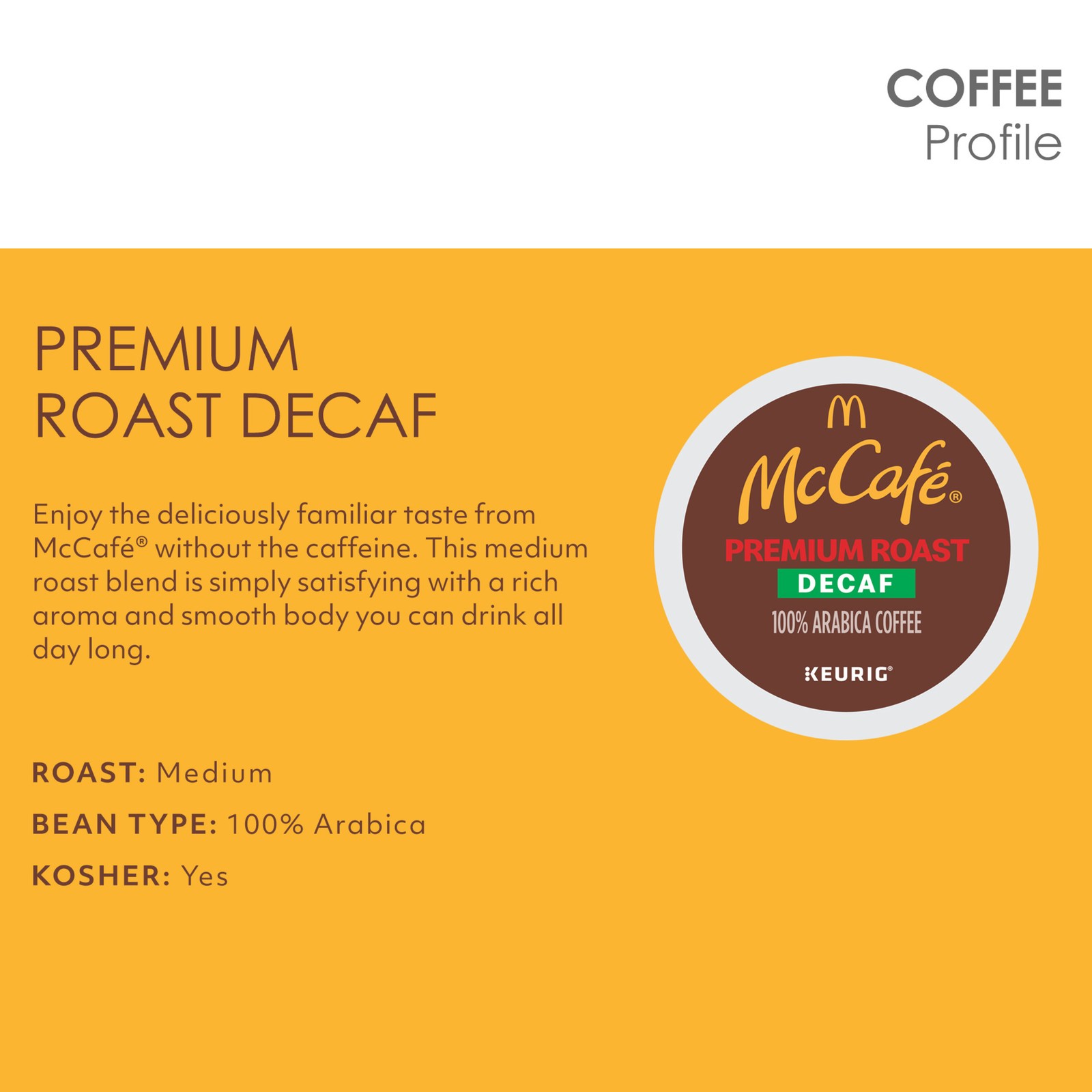 McCafe, Premium Roast Decaf Coffee, Keurig Single Serve K-Cup Pods, 72 Count