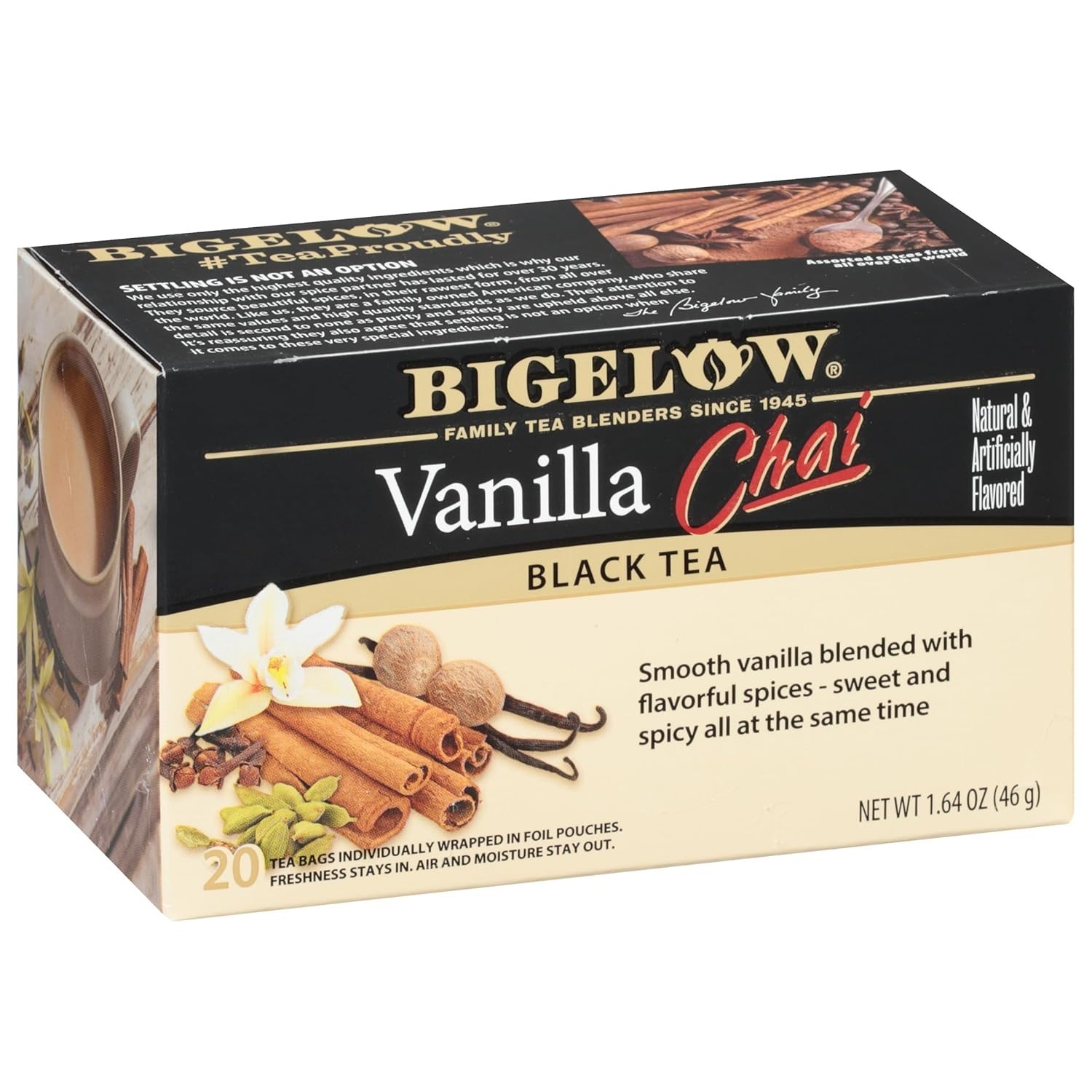 Bigelow Vanilla Chai Black Tea Bags, 20 Count Pack of 6