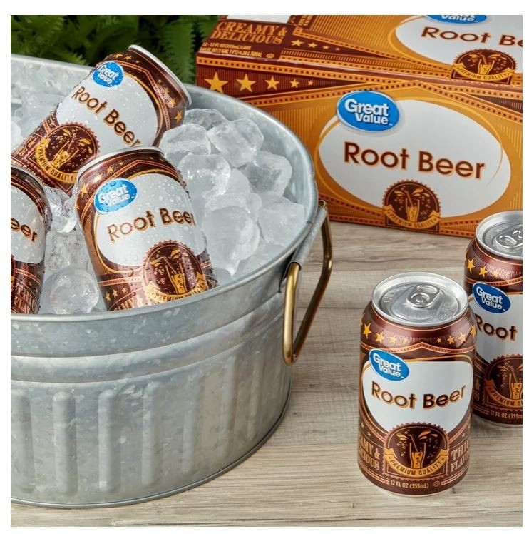 Great Value Root Beer Soda Pop, 12 fl oz, 12 Pack Cans 2PACK