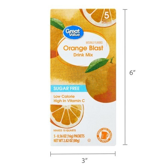 (3 pack) Great Value Sugar-Free Orange Blast Drink Mix Powder, 0.56 oz, 5 Count