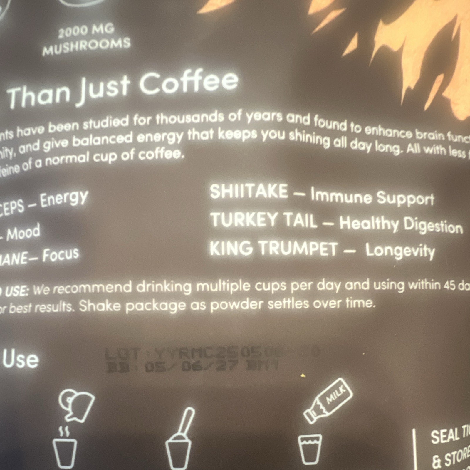 RYZE Mushroom Coffee Instant Drink Mix Vegan USDA Organic 180g 30 Servings