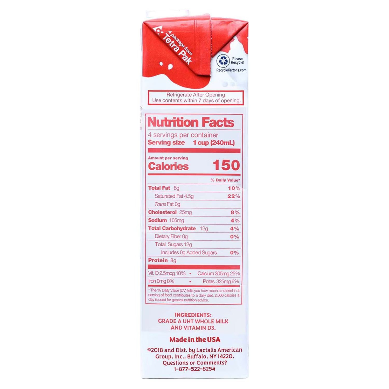 (4 pack) Parmalat Shelf Stable UHT Whole Milk 1 Qt