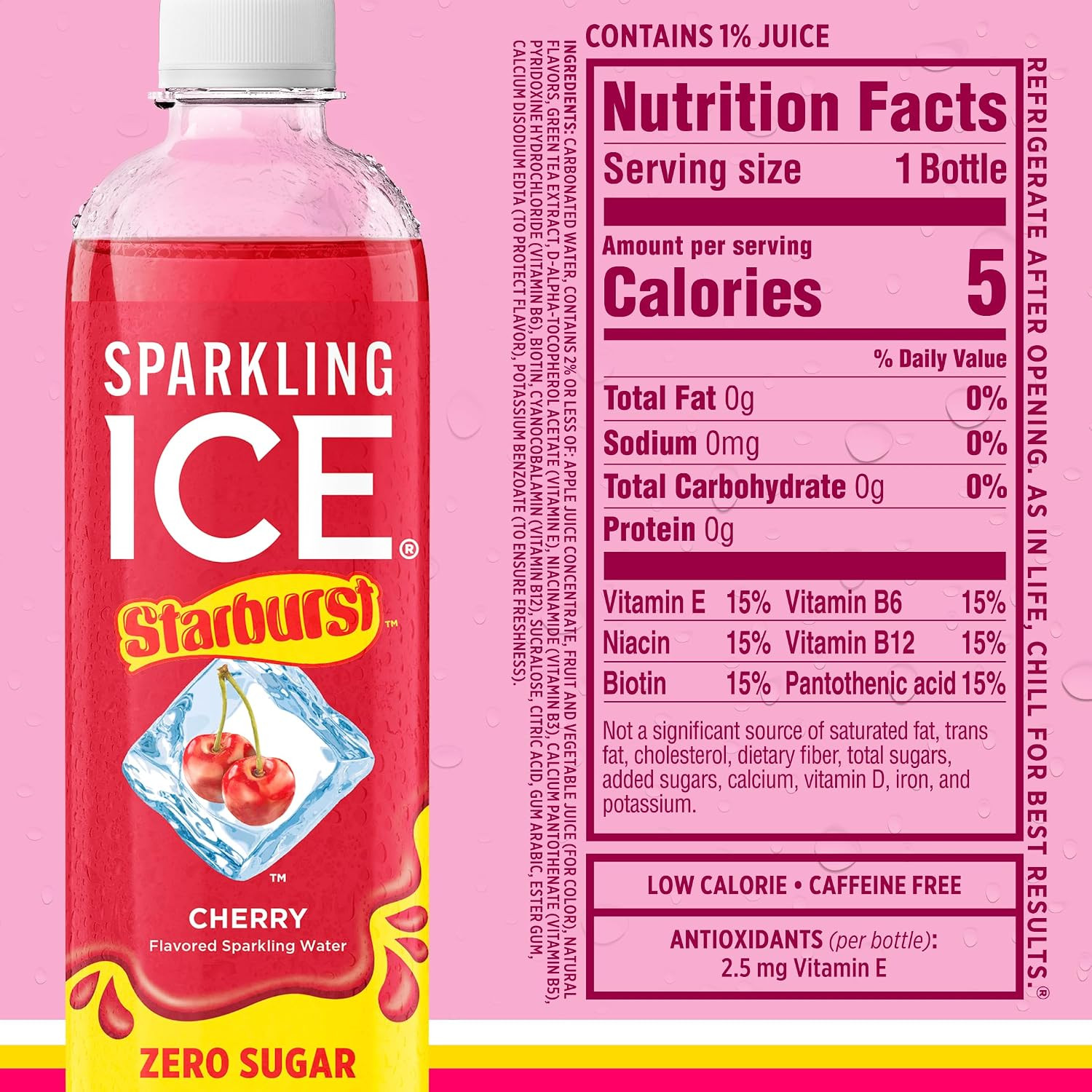 Sparkling Ice STARBURST Zero Sugar Flavored Sparkling Water, Pack 12