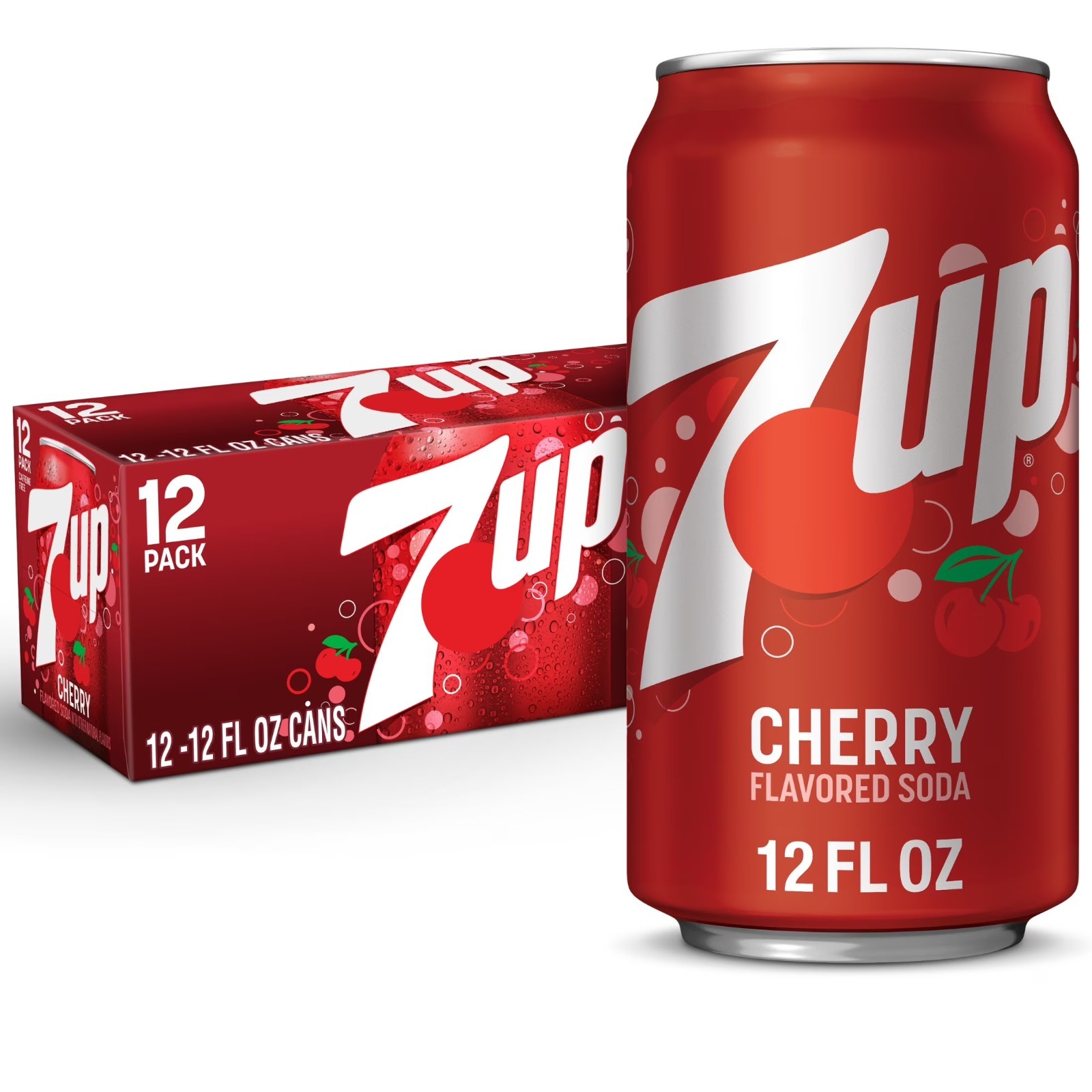 7UP Caffeine Free Cherry Soda Pop, 12 fl oz, 12 Pack Cans.