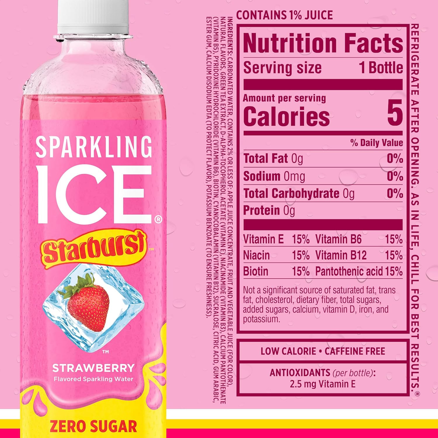 Sparkling Ice STARBURST Zero Sugar Flavored Sparkling Water, Pack 12