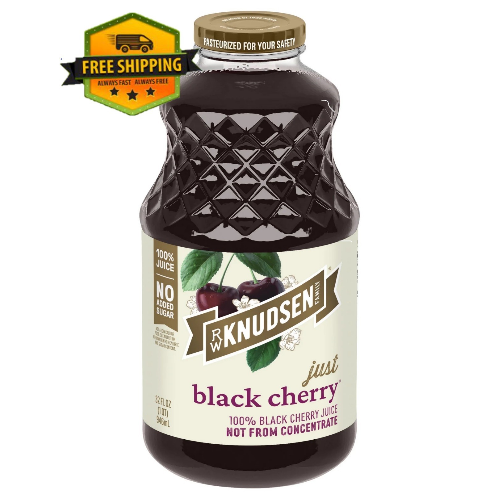 RW Knudsen Family 100% Black Cherry Juice, 32 oz Glass Bottle