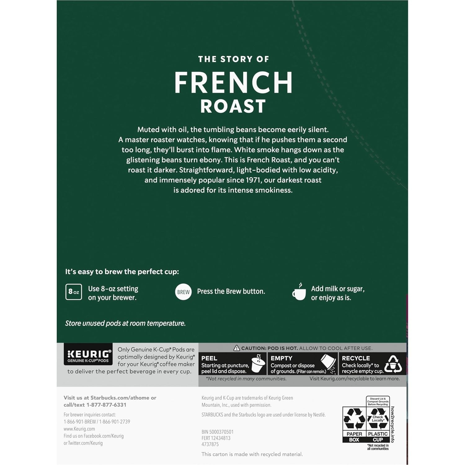 Starbucks French Roast Dark Roast K-Cup Pods 96 Count Keurig Hot or Iced Coffee