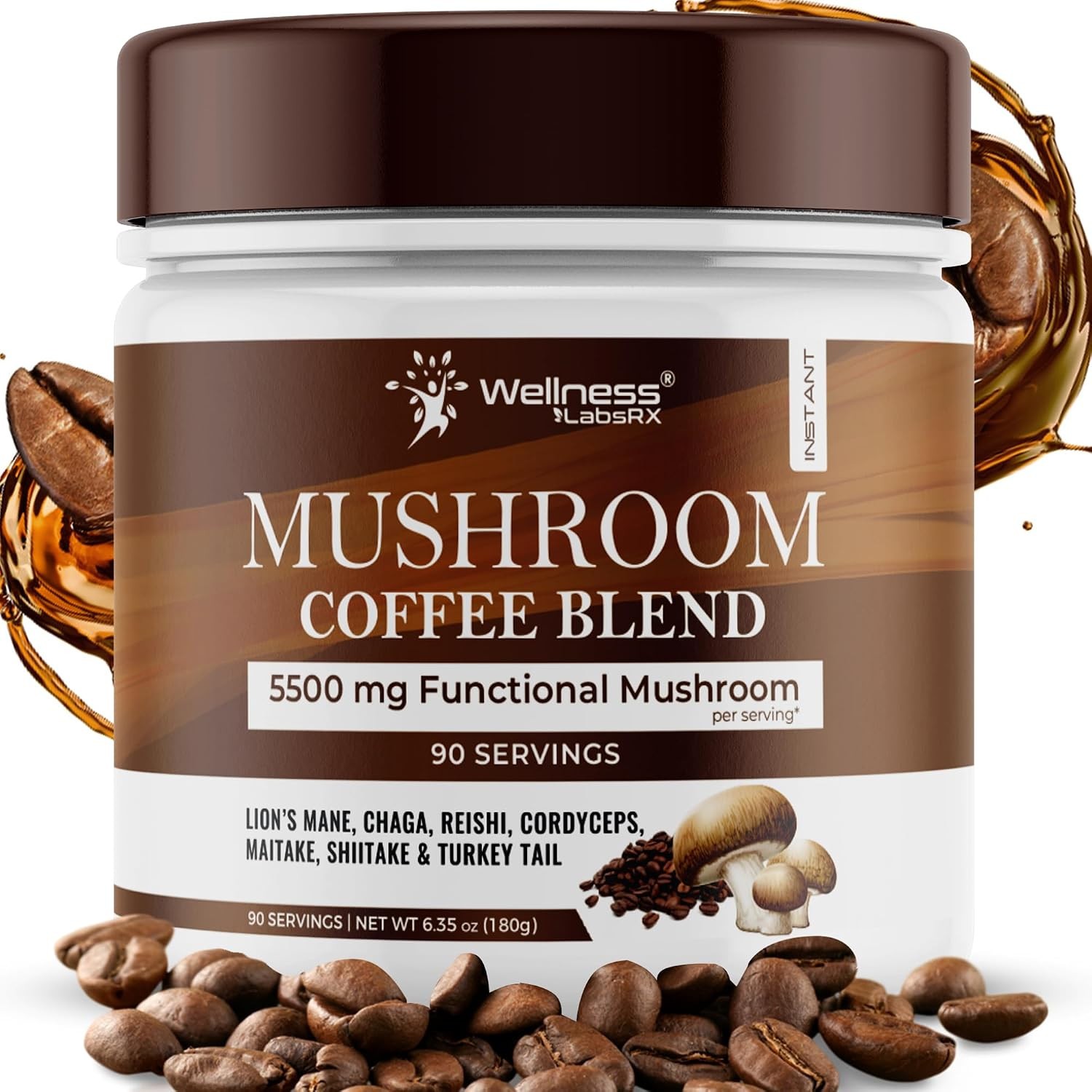 Mushroom Coffee, 90 Servings Organic Mushrooms Instant Coffee