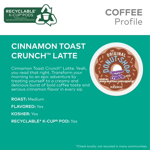 The Original Donut Shop, One Step Cinnamon Toast Crunch Latte K-Cup Coffee Pods