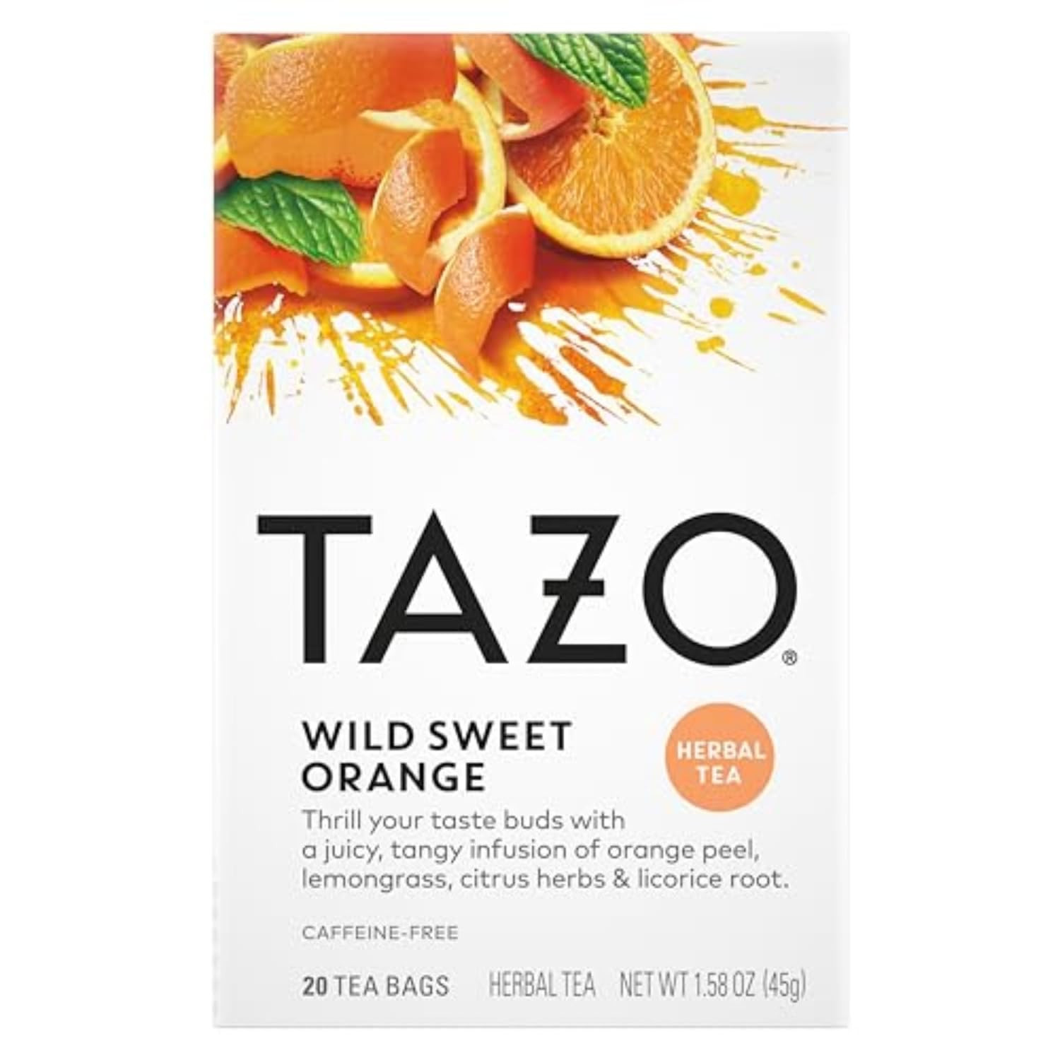 TAZO Wild Sweet Orange Tea Bags, Unsweetened Herbal Tea, Caffeine-Free, 20 Total