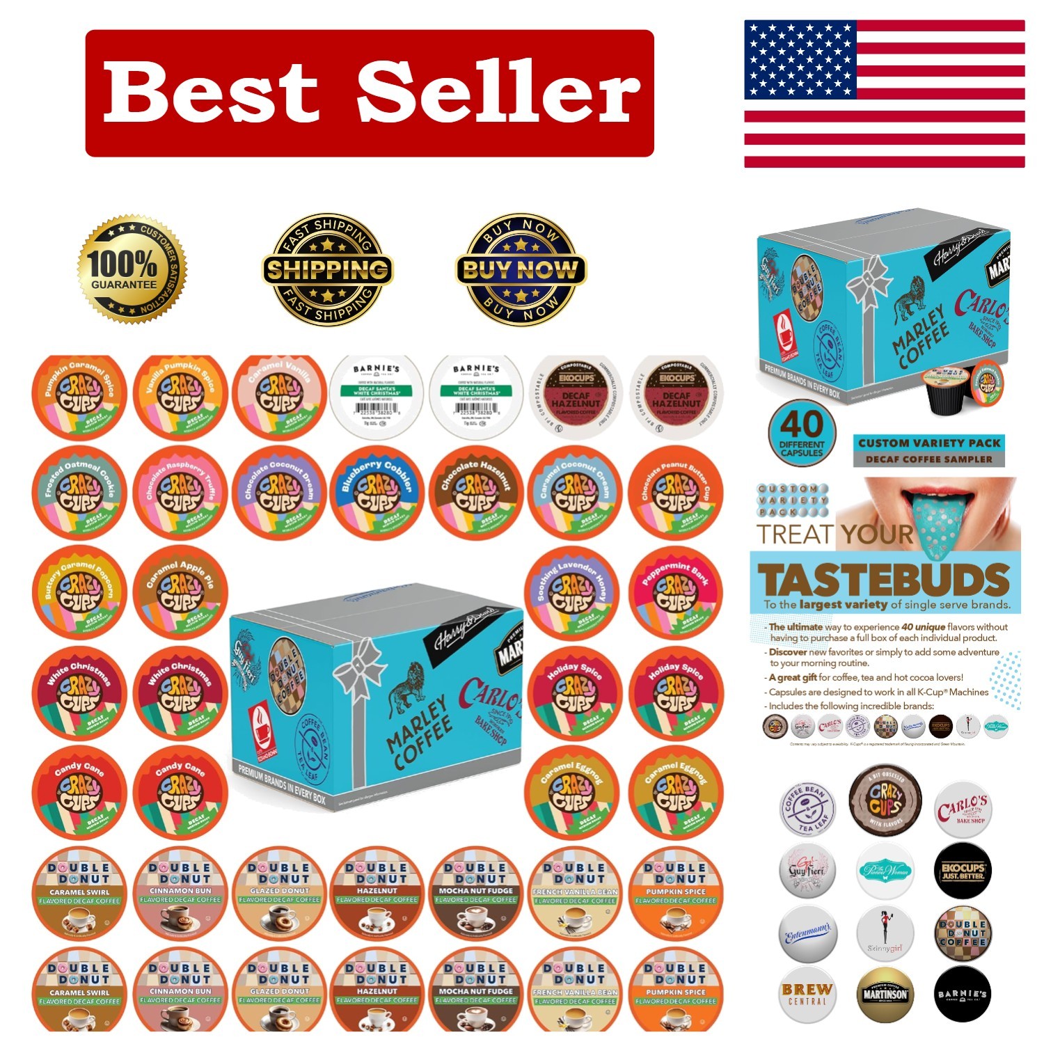 Decaf Coffee Pods Variety Pack – 40 Flavors for Every Taste, Keurig Compatible