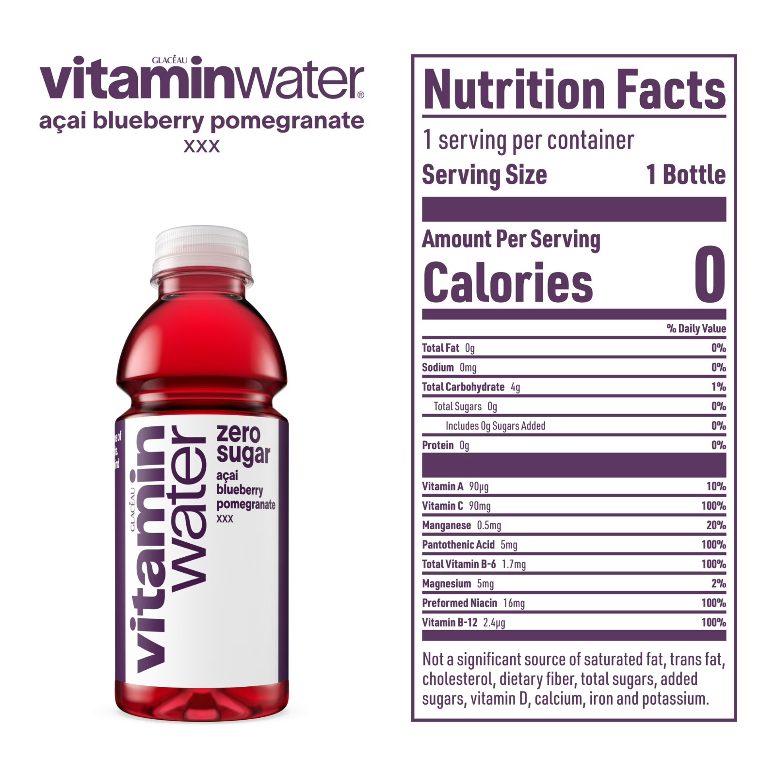 Vitaminwater XXX Zero Sugar Acai-Blueberry Pomegranate Water Beverage 6Pack