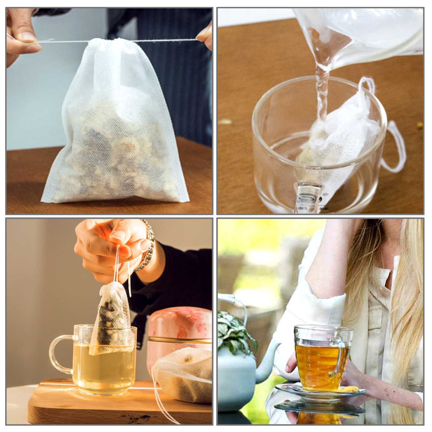 100-500 PCS Non-woven Tea bag Filter Empty Teabags Herb Loose Drawstring Bag