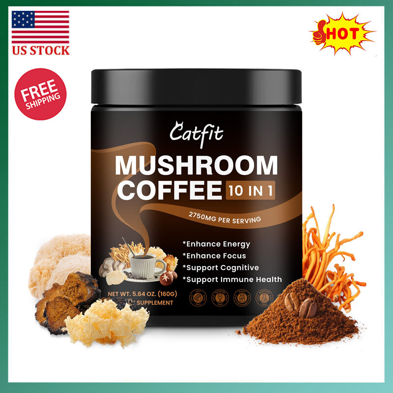 160g Mushroom Coffee Powder 5.64OZ ,10-IN-1, Immunity Brain Booster,Antioxidant