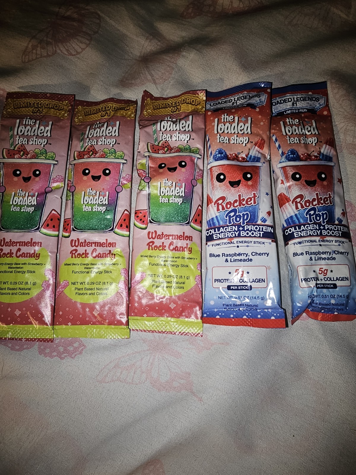 The Loaded Tea Shop Energy Drinks, 5 Pack, Rocket pop & Watermelon rock candy