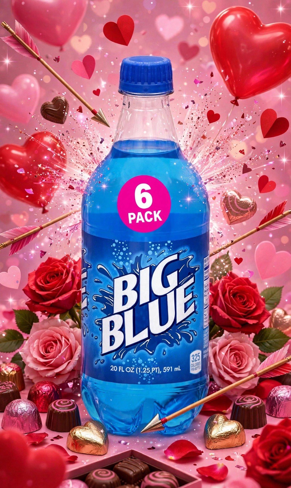 Big Blue Soda 20oz Exotic Pop 6 Pack Of Bottles ( Big Red )