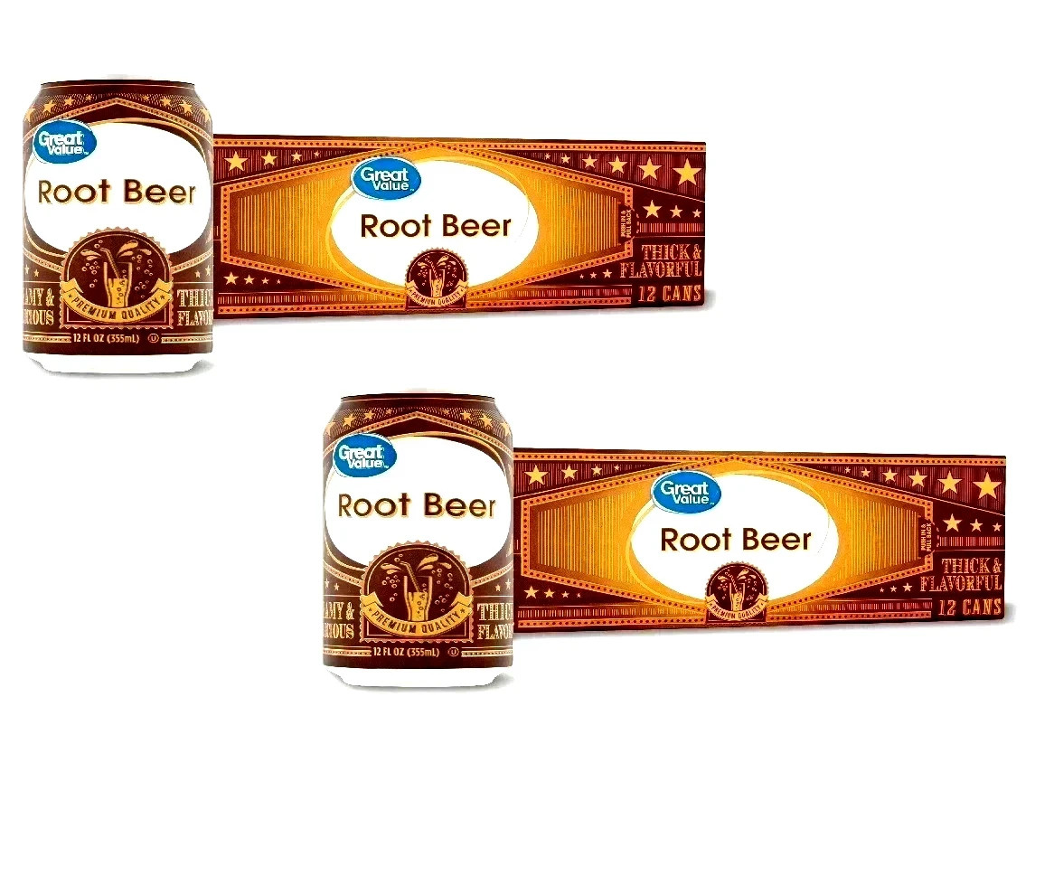 (2 pack) Great Value Root Beer Soda Pop, 12 fl oz, 12 Pack Cans
