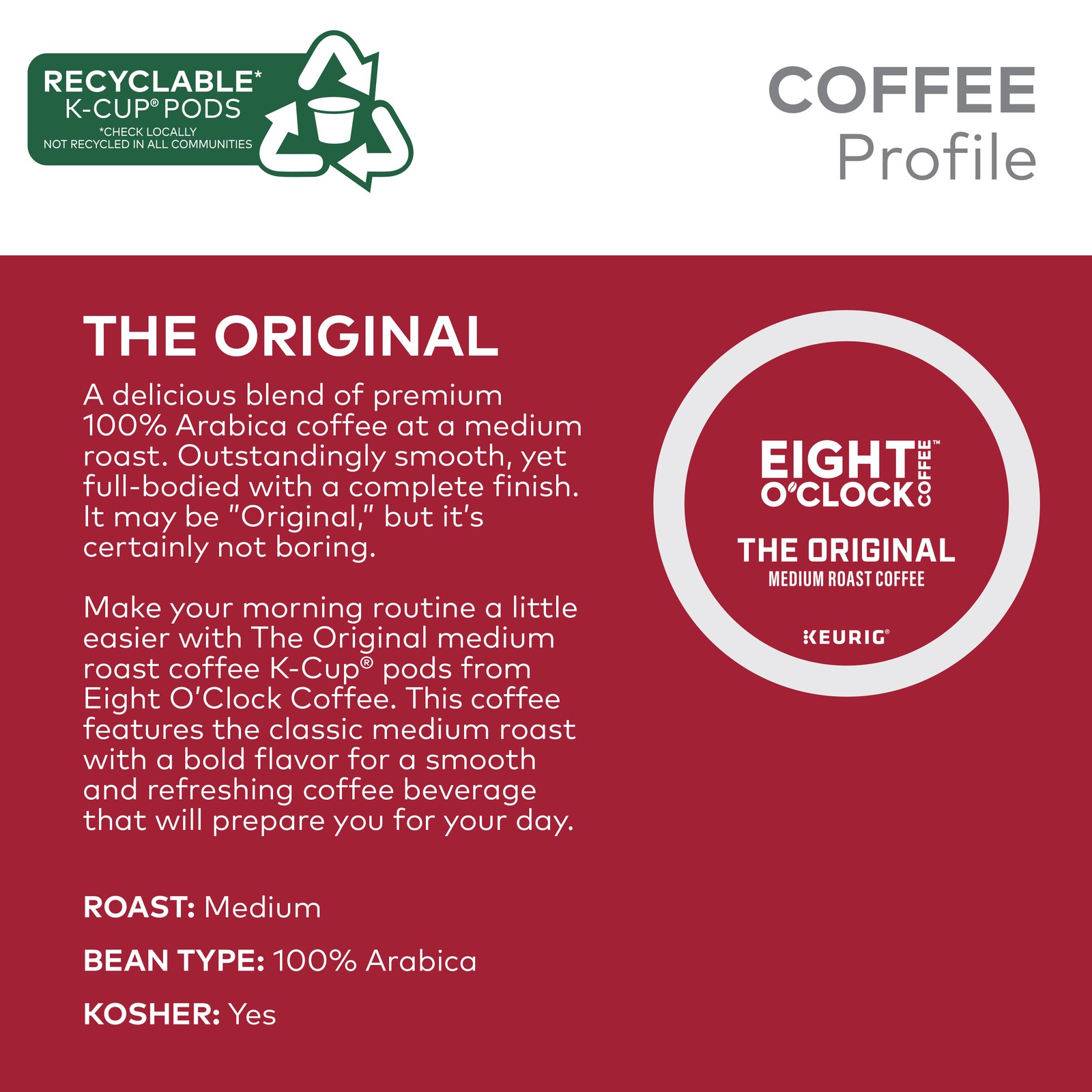 Eight O’Clock Coffee The Original Keurig K-Cup Pods, Medium Roast Coffee, 24ct