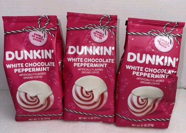 3X Dunkin’ Donuts White Chocolate Peppermint Ground Coffee Exp 7/26+ New Sealed
