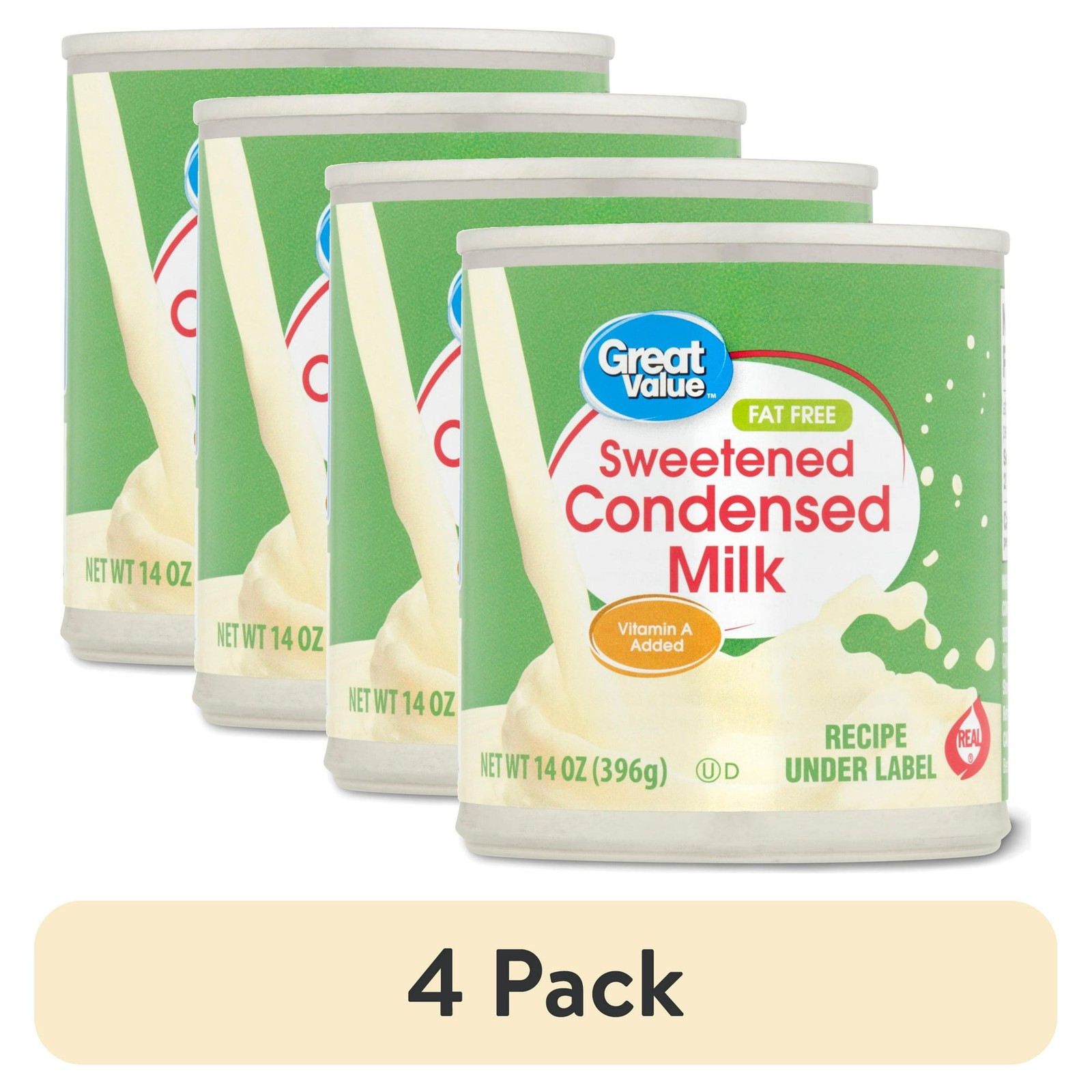 (4 pack) Great Value Fat Free Sweetened Condensed Milk, 14 oz…