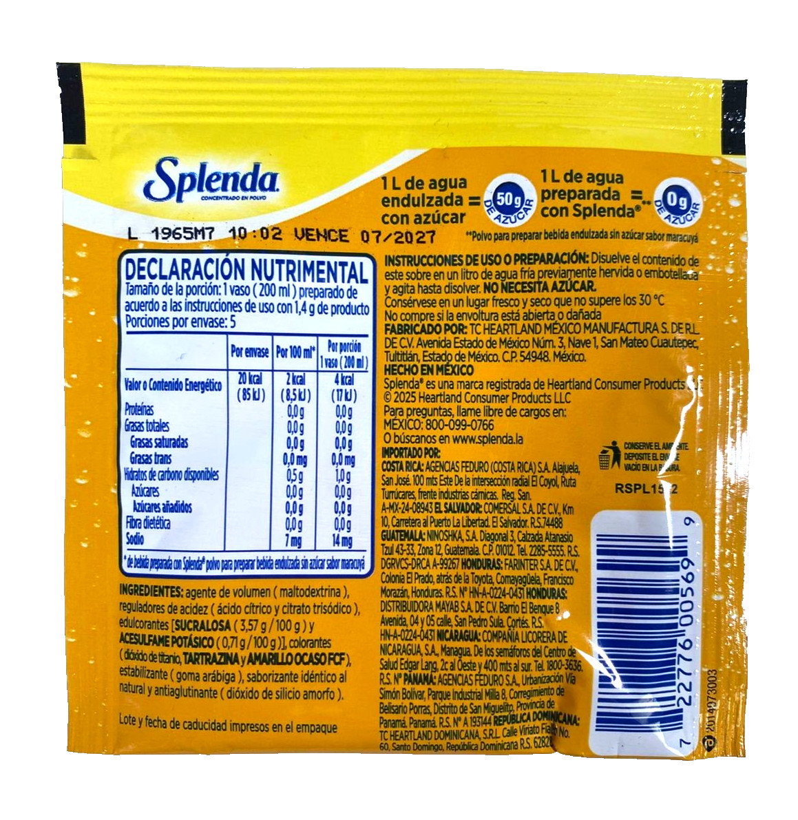 12-Pk Splenda Maracuya Powdered Drink Mix 7gr/.24oz
