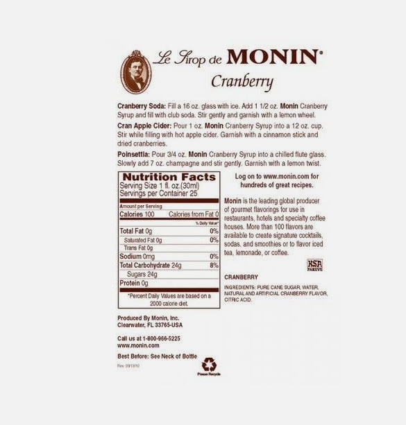 Monin Cranberry Syrup (750mL), H-Cranberry