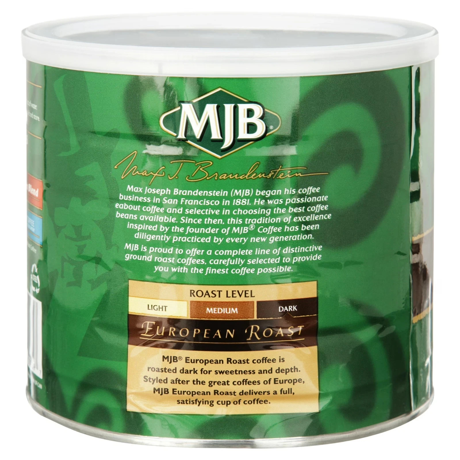 MJB European Ground Coffee, Dark Roast, 23 Ounce Can