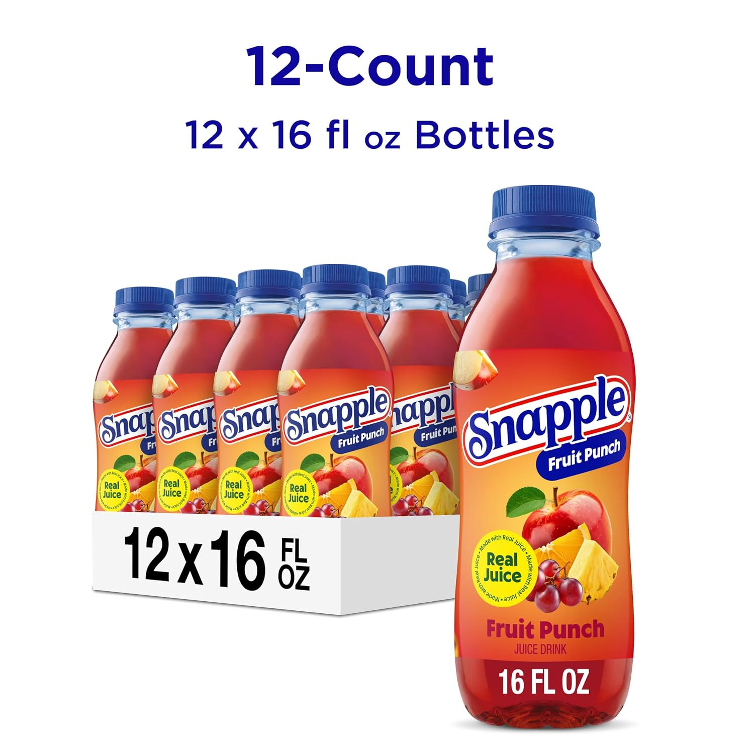 Fruit Punch Juice Drink, 16 fl oz recycled plastic bottle, Pack of 12