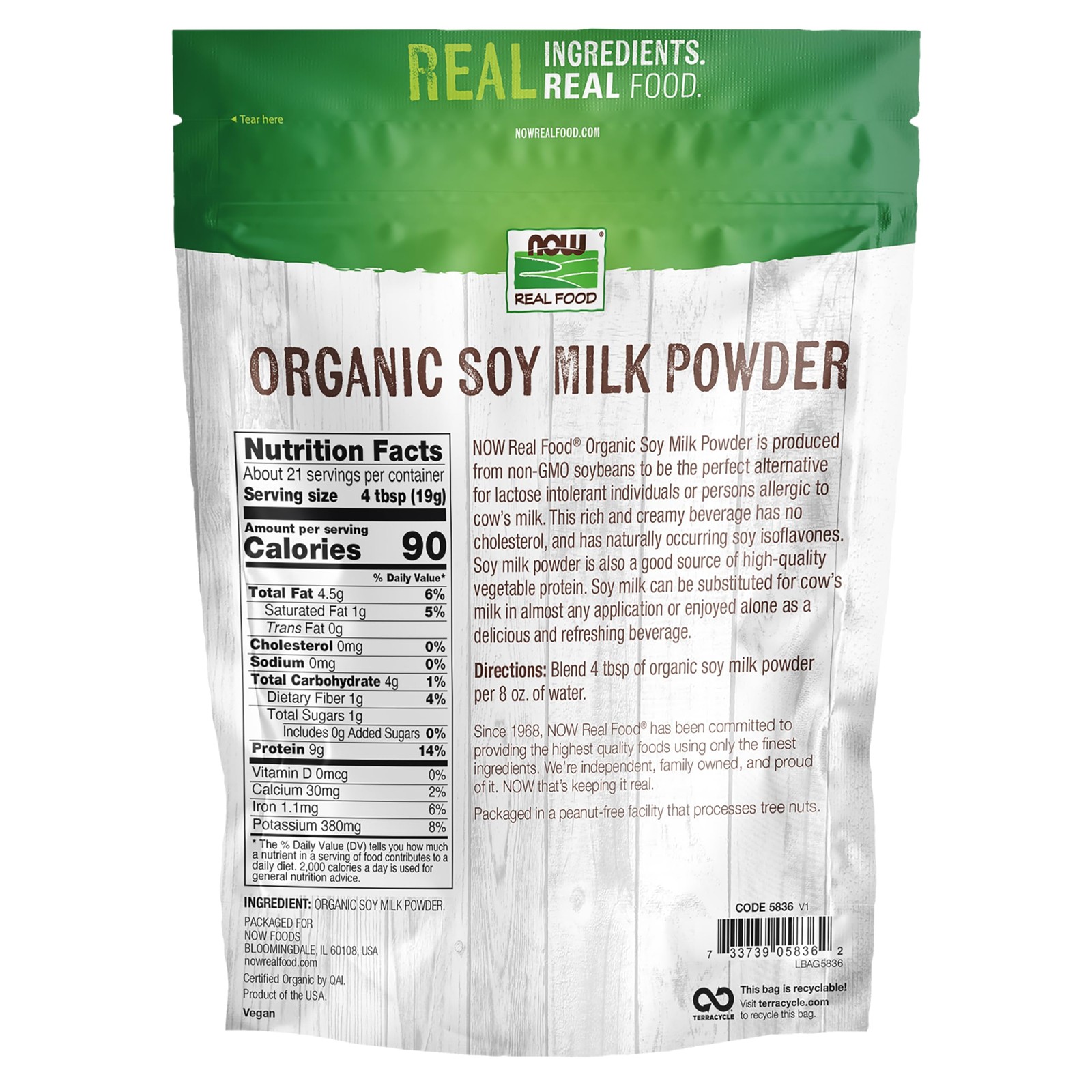 NOW Foods, Organic Soy Milk Powder, Instant Mix Dairy Alternative, NonGMO, 14…
