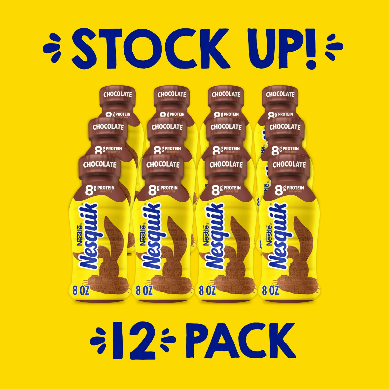 Nesquik Chocolate Milk, Ready to Drink, Low-fat Milk, 12 Bulk Pack, 8 fl oz Bott
