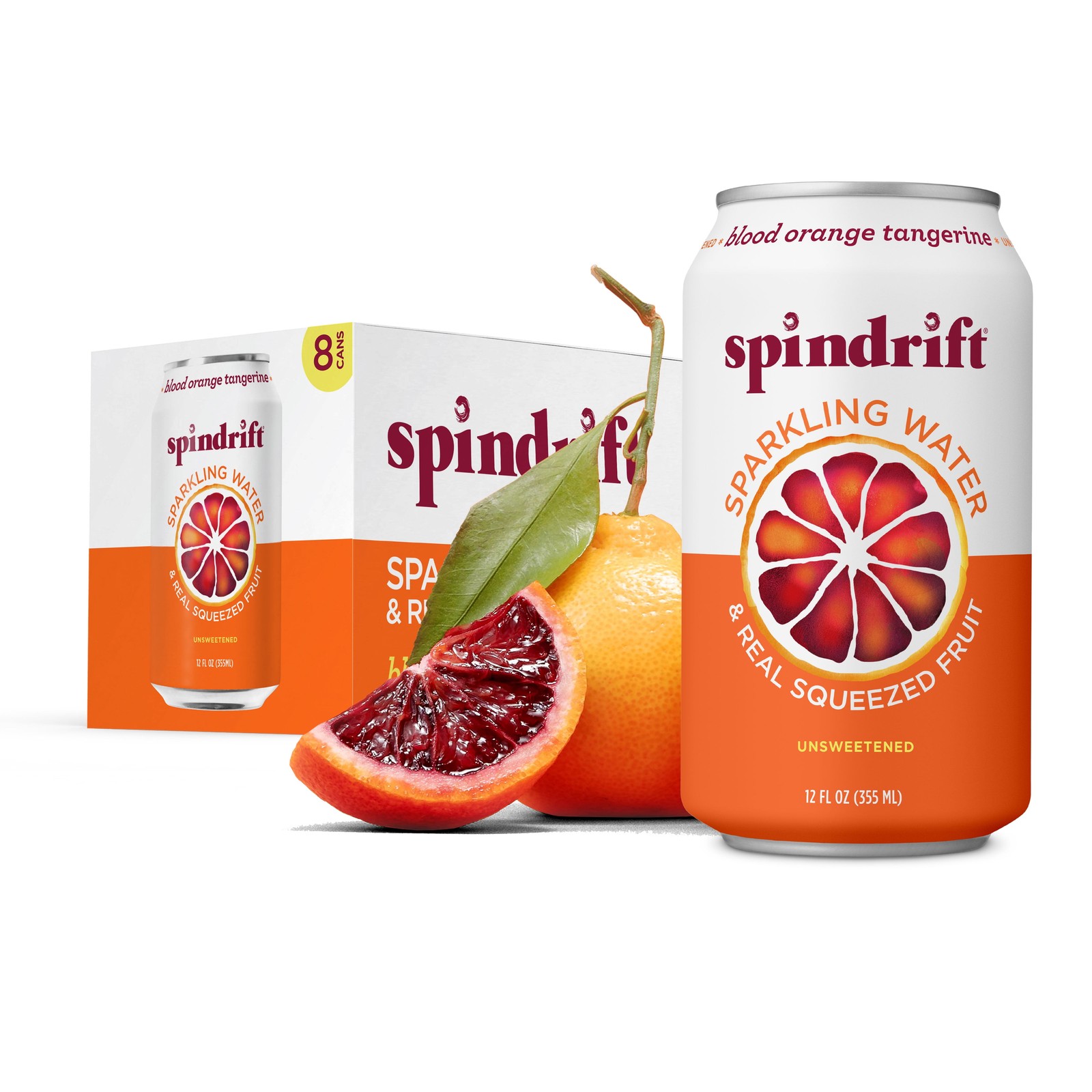 Spindrift Sparkling Water, Blood Orange Tangerine Flavored, Made with Real Squee