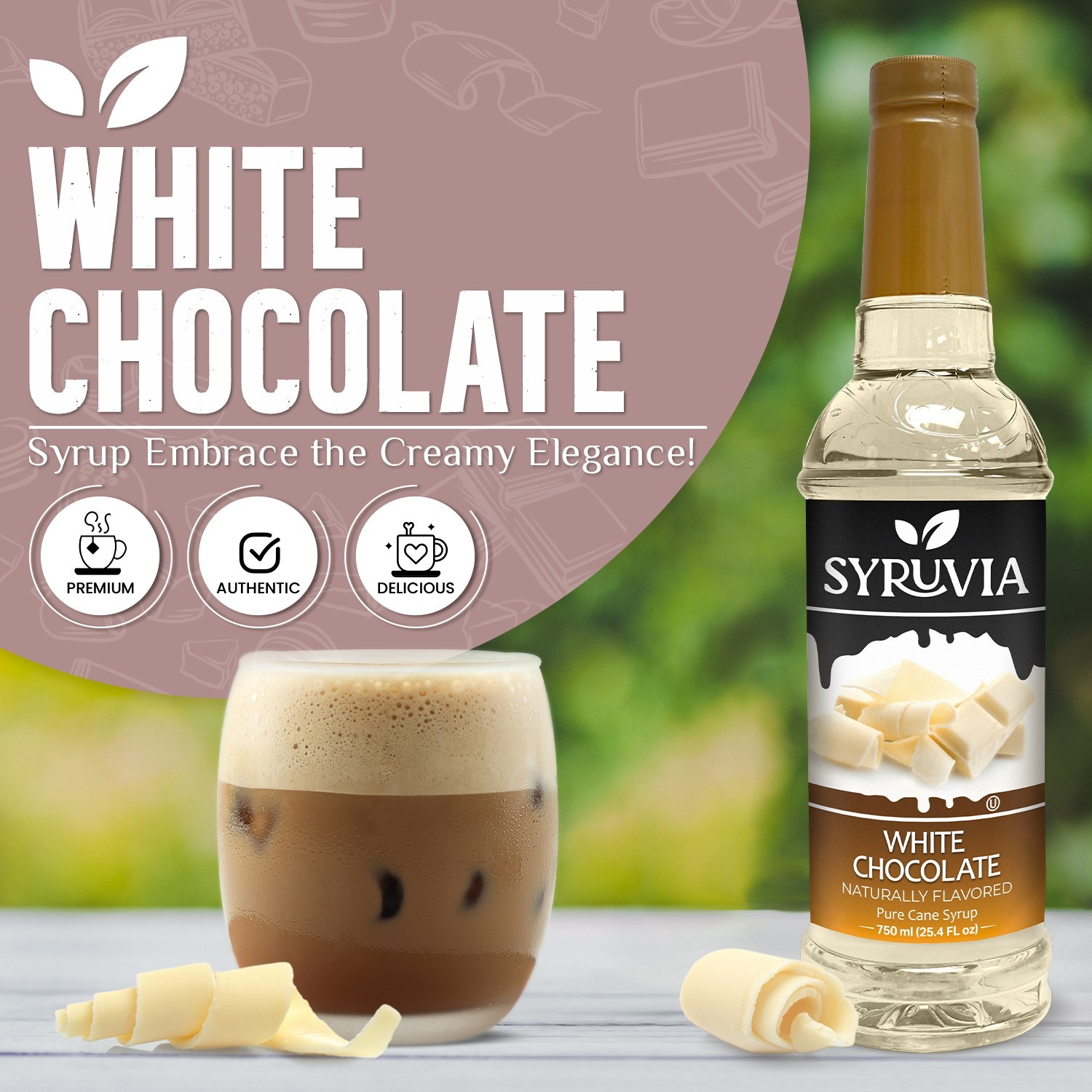 Syruvia White Chocolate Coffee Syrup 25.4 fl oz, Kosher, Gluten-Free