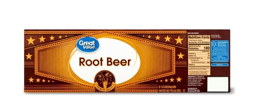 Great Value Root Beer Soda Pop, 12 fl oz, 12 Pack Cans 2PACK