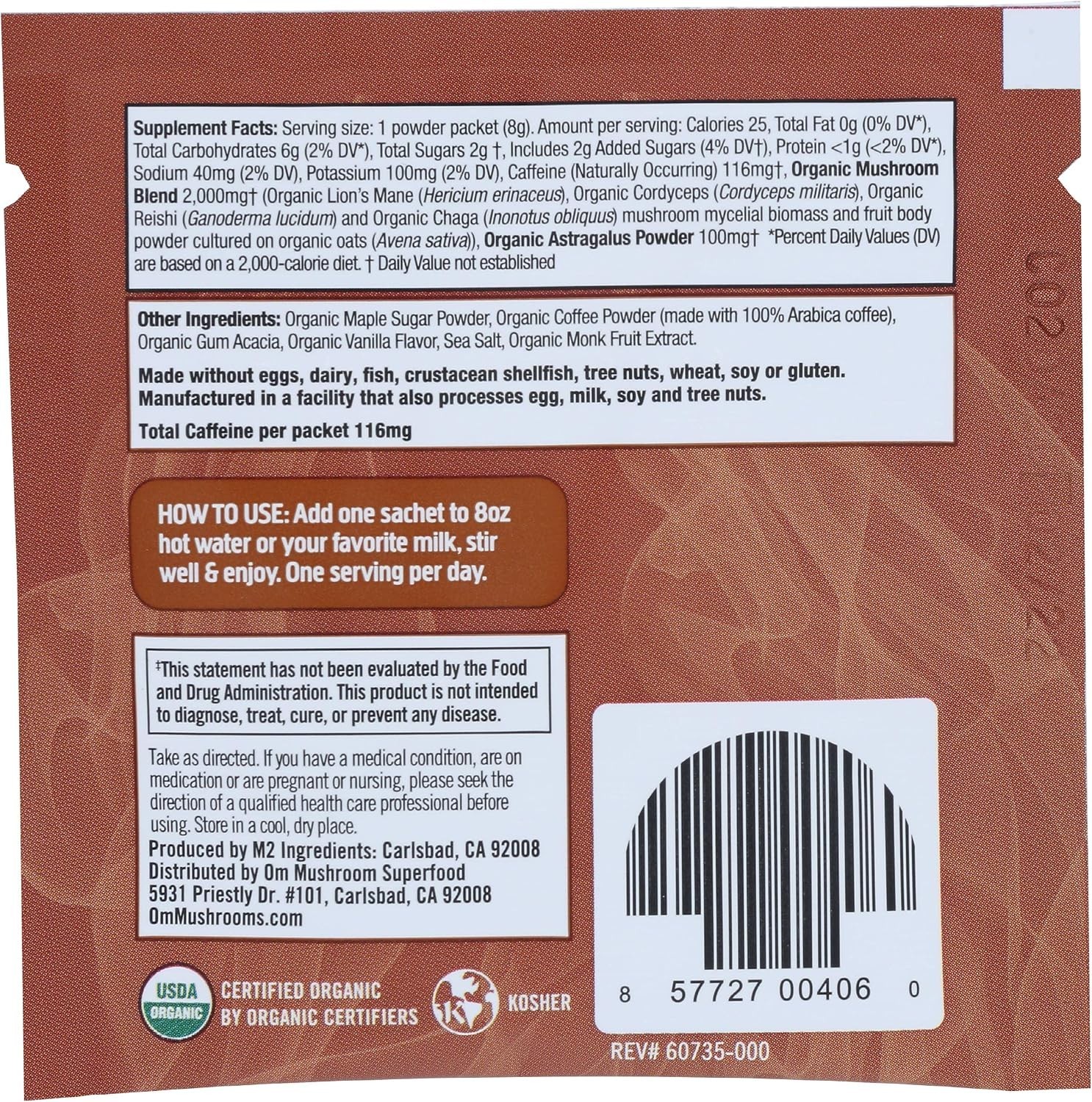 Creamy Organic Mushroom Latte Blend Powder – Coffee Alternative, 0.28 OZ