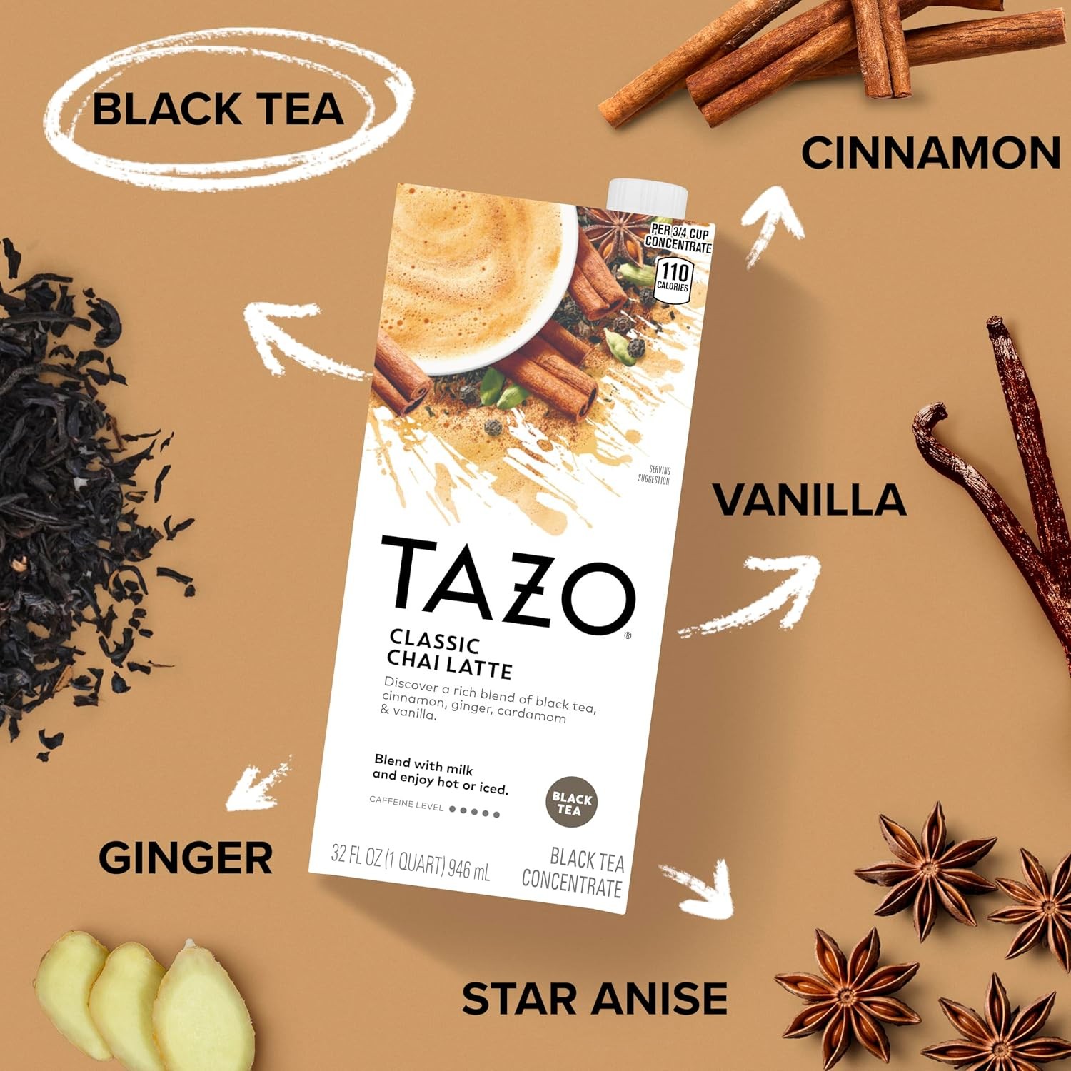 Classic Chai Latte Concentrate, 32 oz Carton | Premium Caffeinated Black Tea