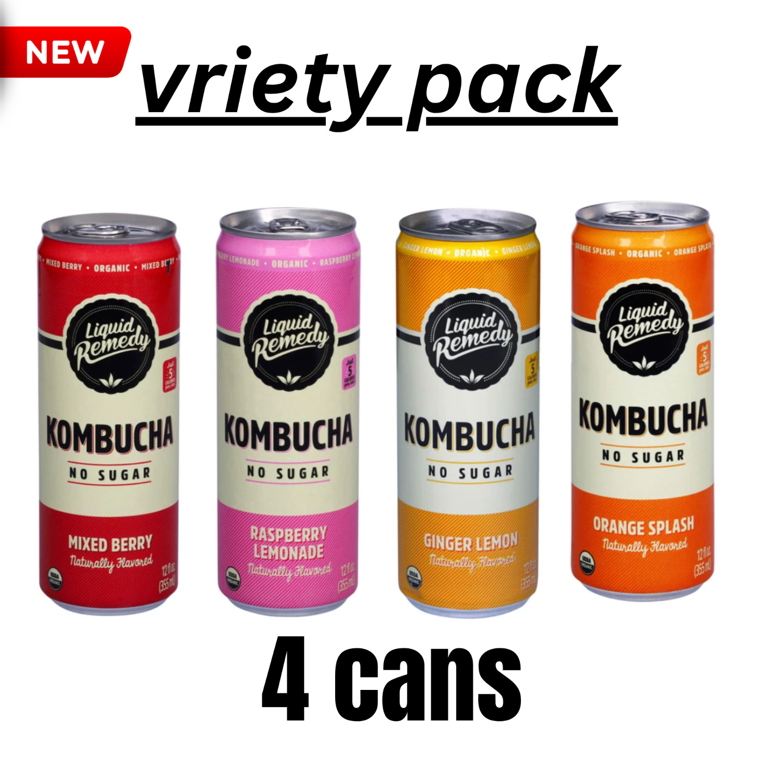 Organic Kombucha Variety Pack – 6 Cans, 12 oz Each FAST SHIP!!