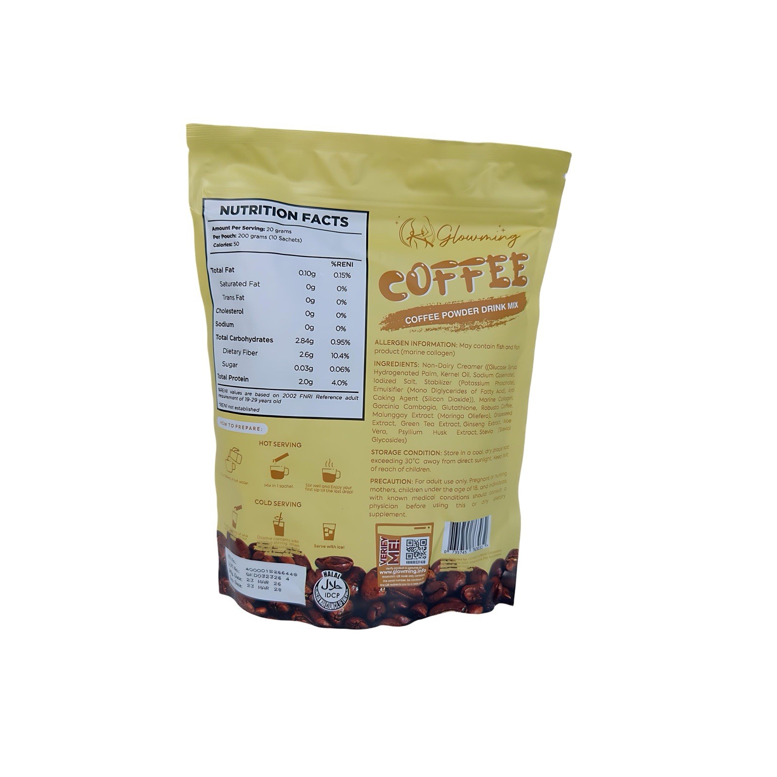 Glowming Café Coffee Drink Mix 200g Collagen Blend Sugar-Free Stevia