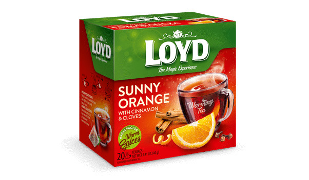 6 x LOYD SUNNY ORANGE Cinnamon & Cloves Flavor Fruit Tea Boxes (120 servings)