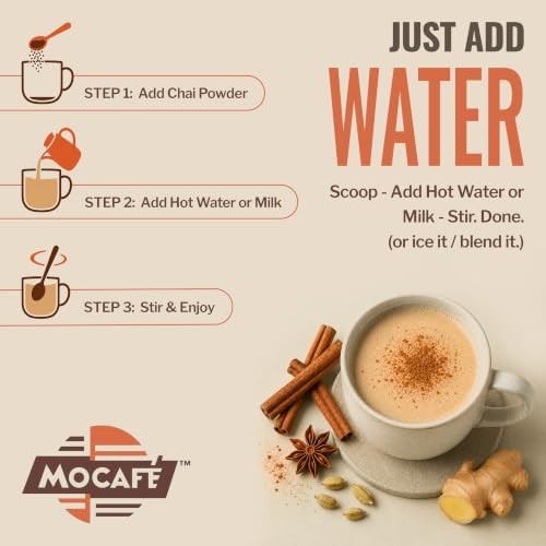 MOCAFE Spiced Chai Latte Powder Drink Mix, 3 lb Bag, Instant Cafe Style