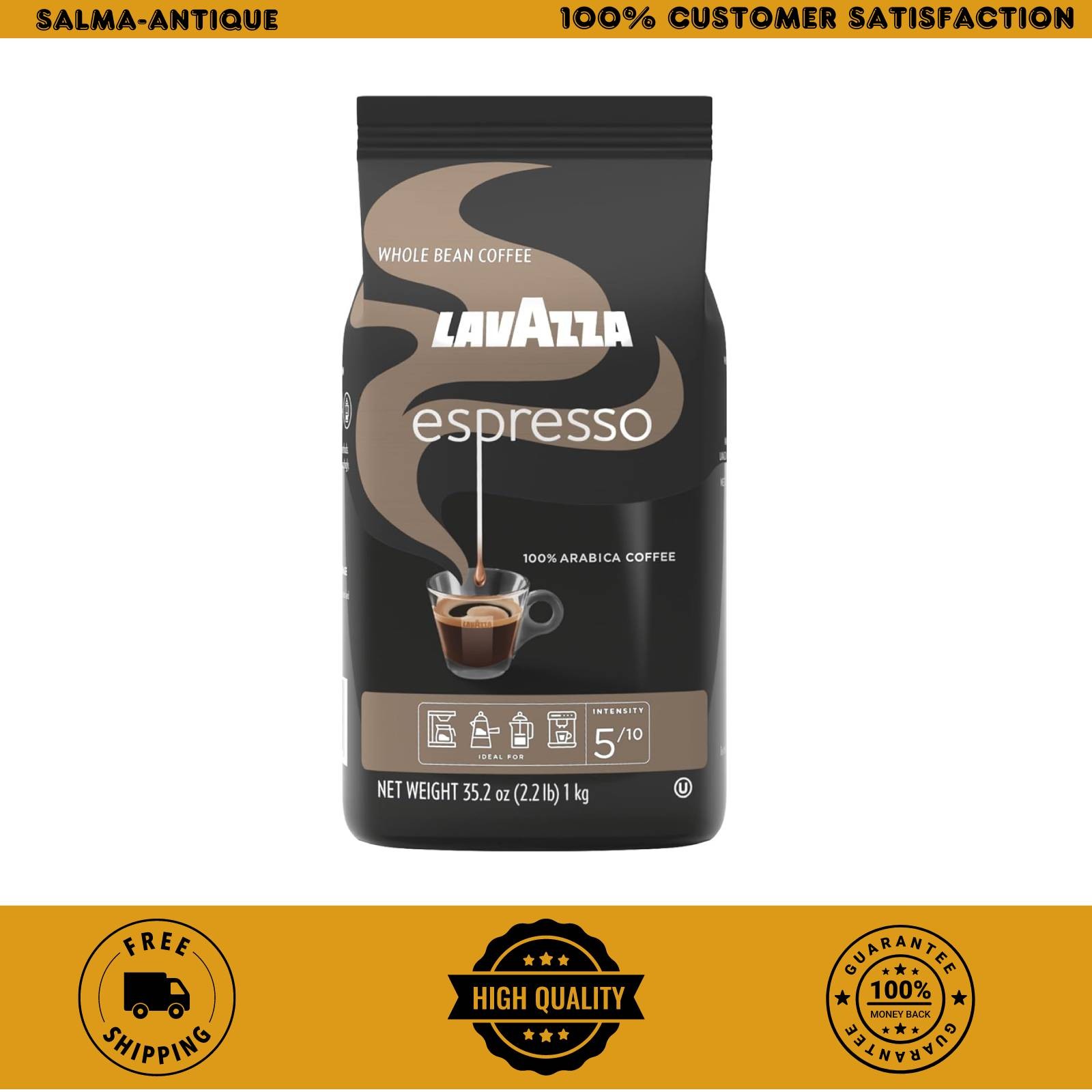 Lavazza Espresso Whole Bean Coffee Medium Roast 100% Arabica 2.2lb Bag