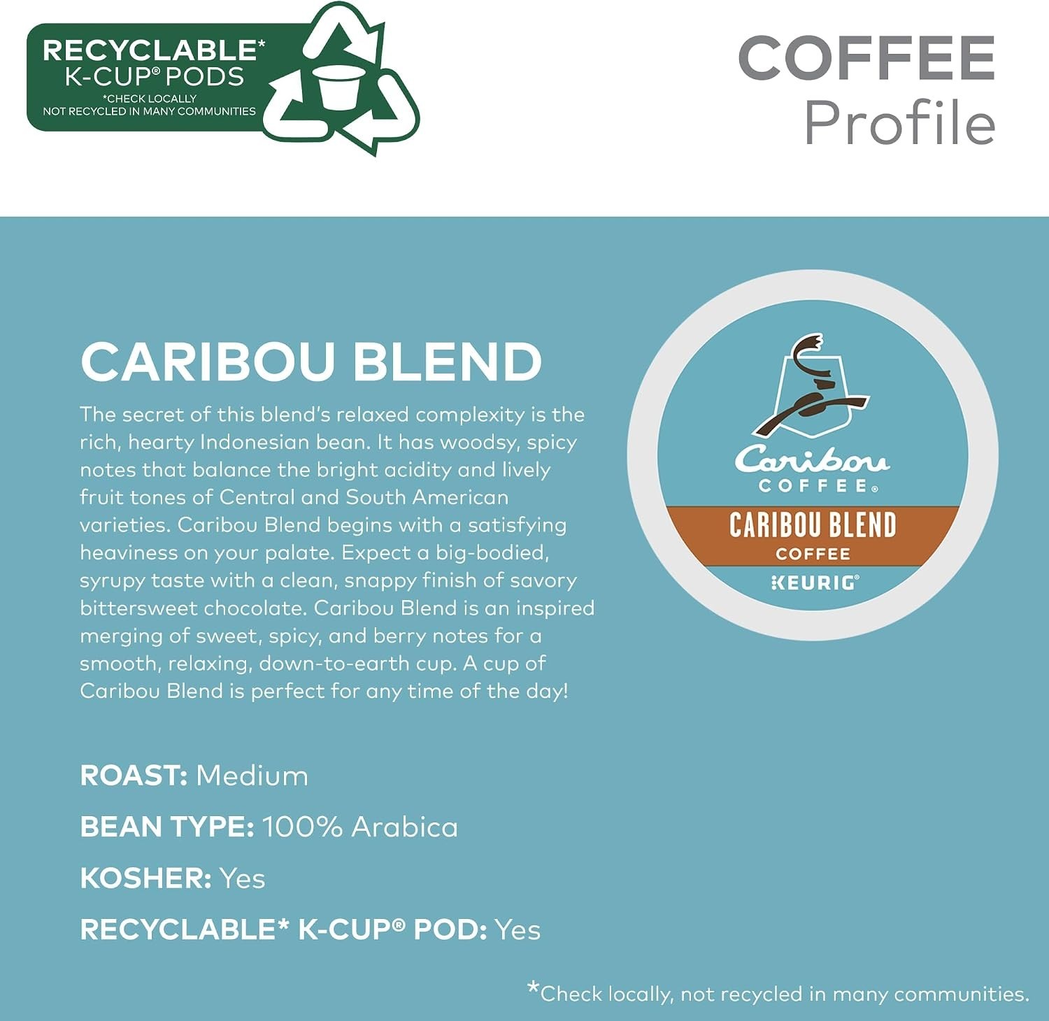 Caribou Blend Medium Roast Coffee K-Cup Pods, 24 Count, Caffeinated