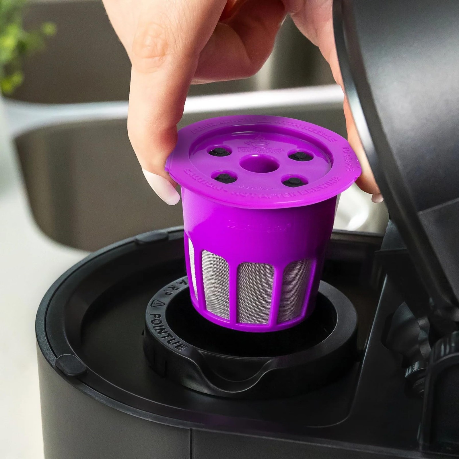 PERFECT POD Universal Café Flow, Reusable Filter Cup for Keurig® 1, Purple