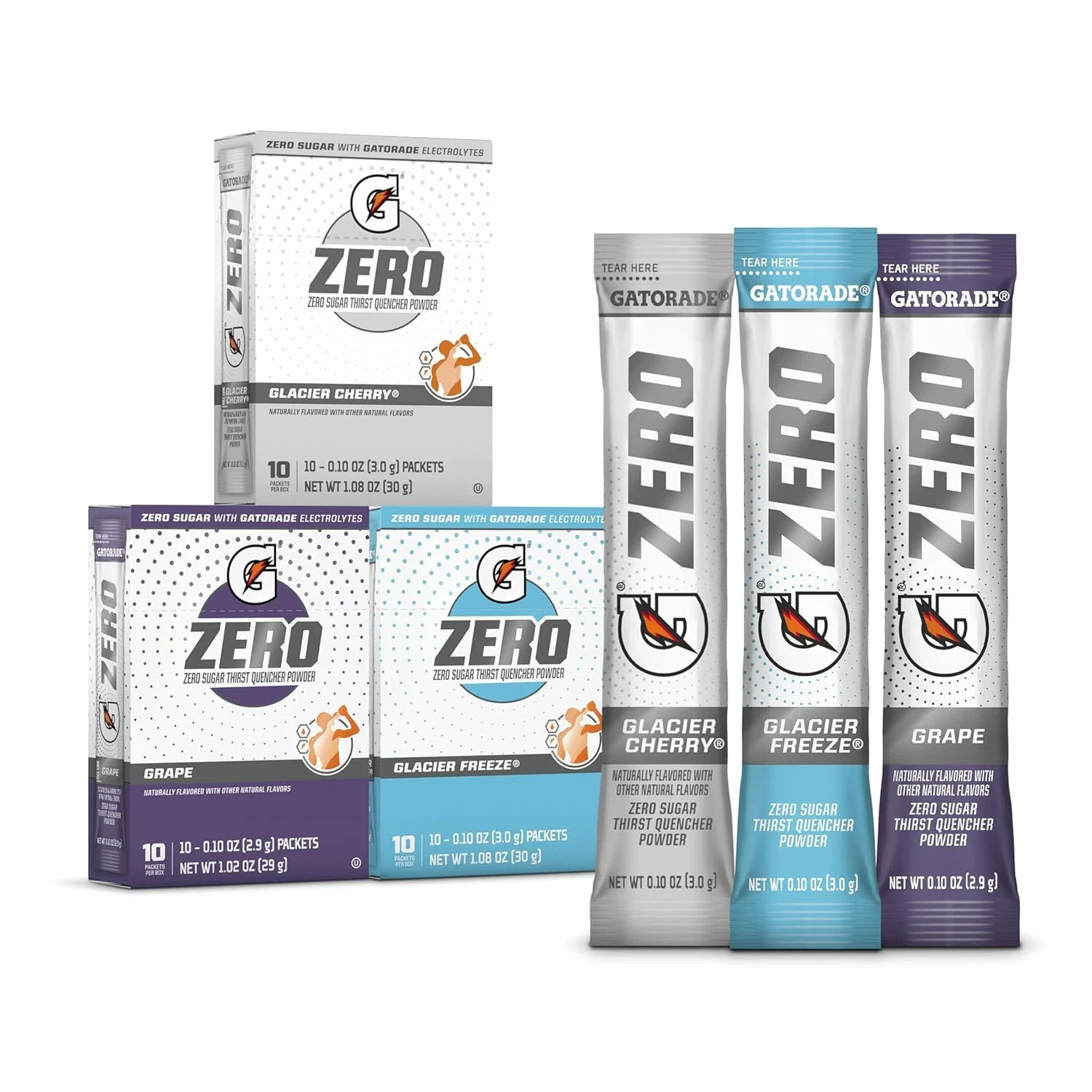 G Zero (3-SET) Sports Drink Powder Variety Pack -Glazier Cherry, Freeze & Grape