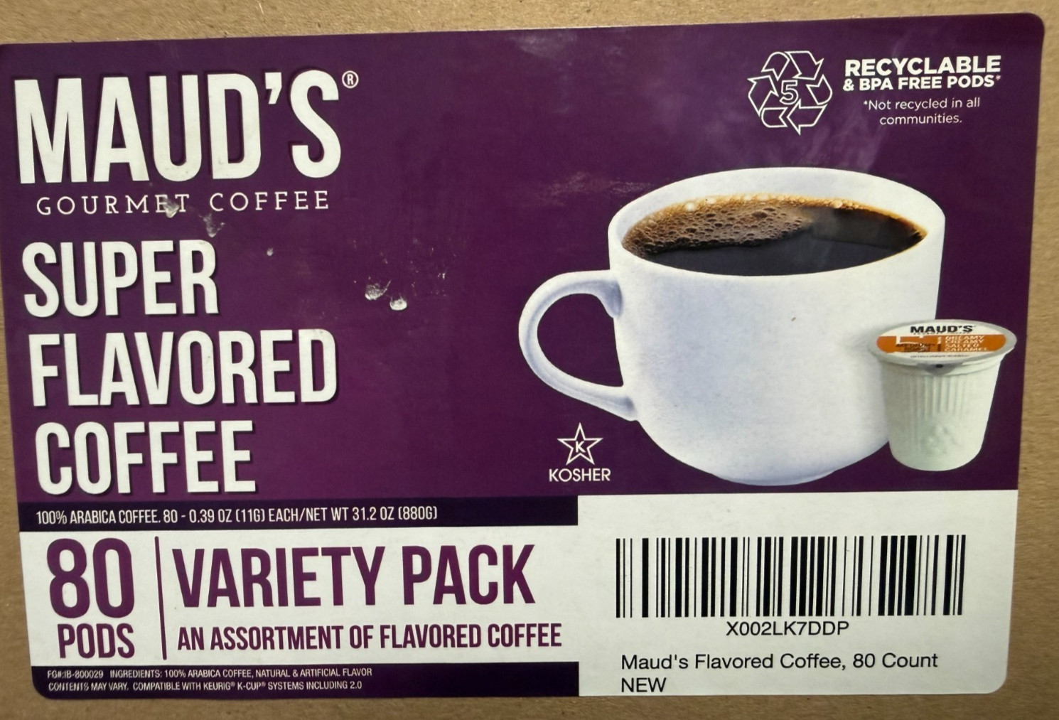 Maud’s Super Flavored Coffee Pods Variety Pack 80 ct 16 M Roast Assorted Flavors