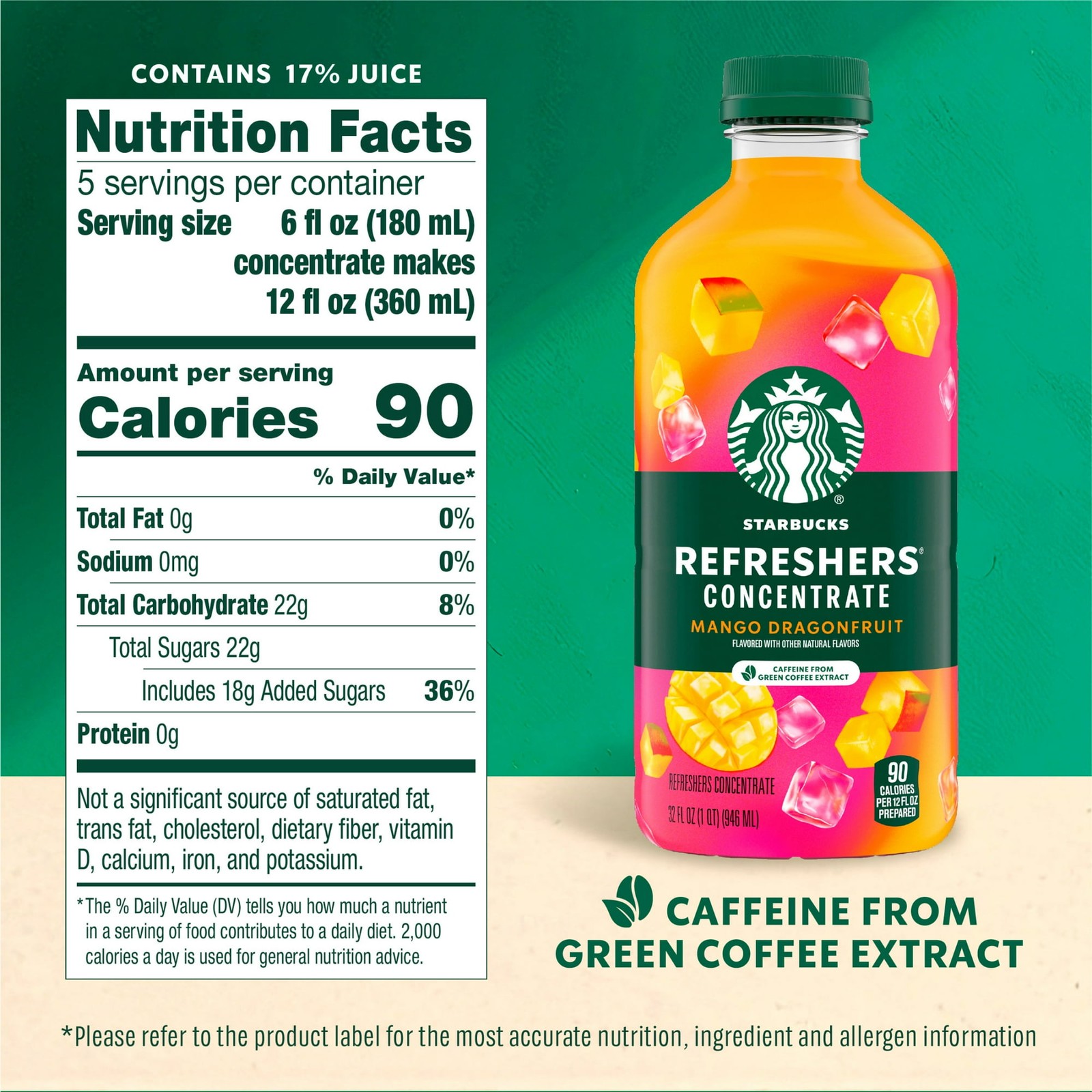 Starbucks Refreshers Concentrate Mango Dragonfruit,Refreshing Drink,32 fl oz.