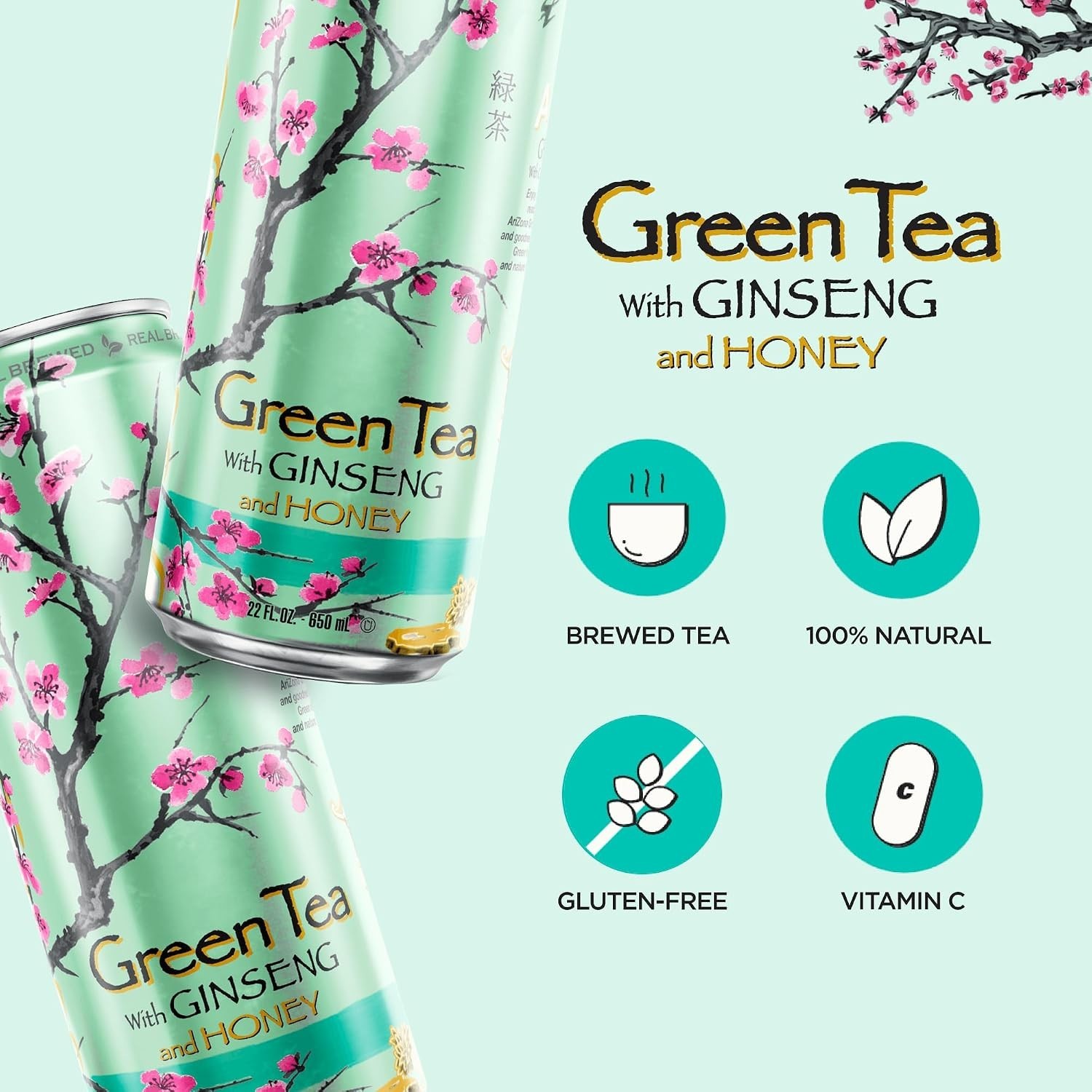 Ready-to-Drink Green Tea with Honey & Ginseng – 264 Fl Oz, 12 Convenient Cans