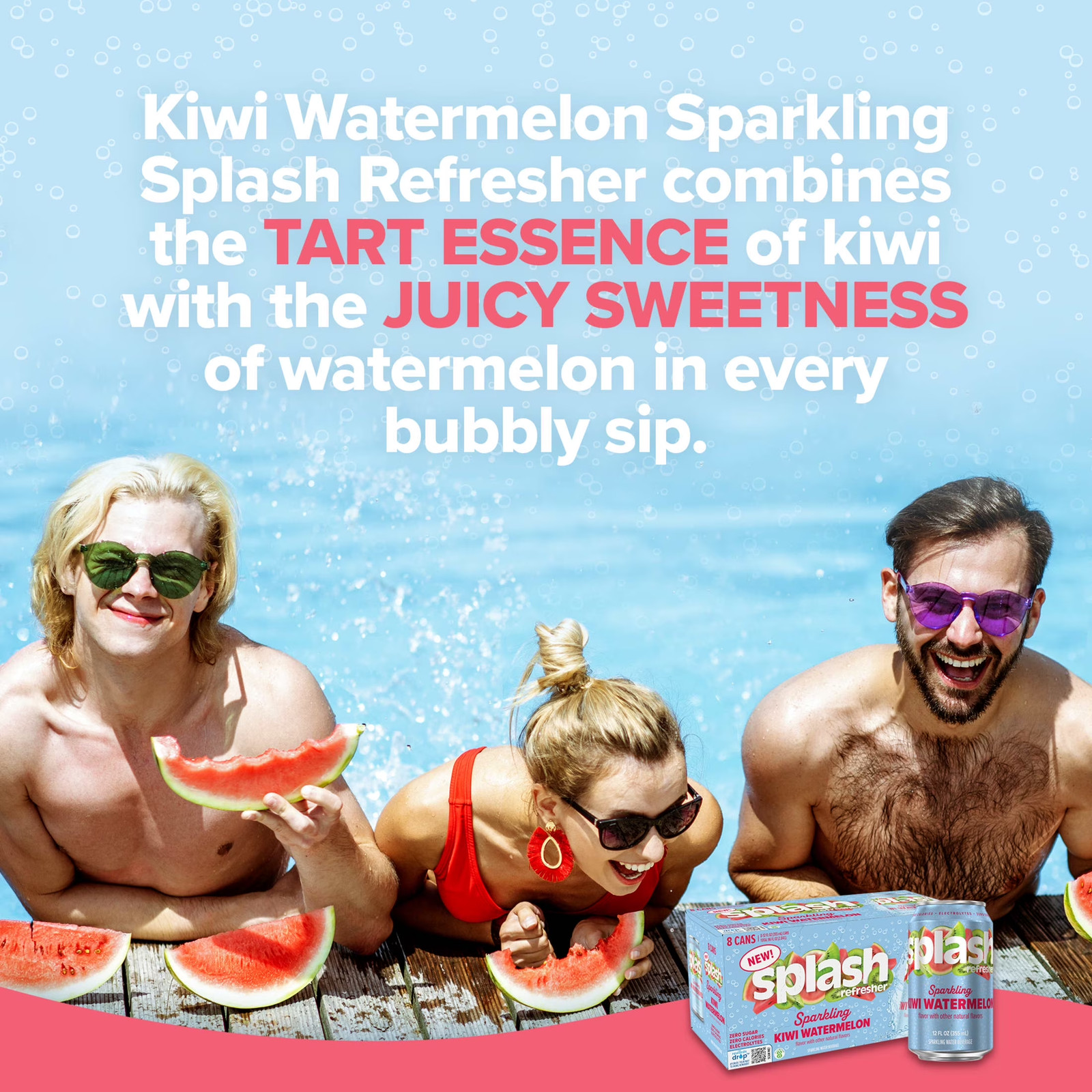 Splash Kiwi Watermelon Sparkling Water, 12 Fl Oz, 8 Cans